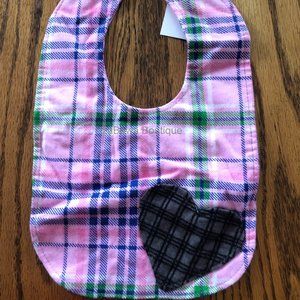 Pink Plaid w/ Heart Bib  (2)   HANDMADE